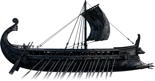 A Greek trireme under oar
